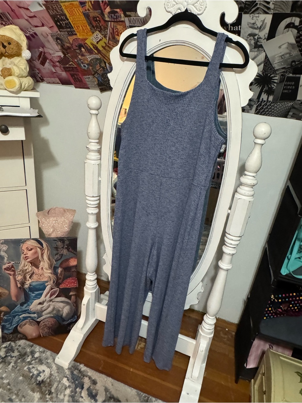 Cozy Ribbed Wide-Leg Jumpsuit in Dusty Blue